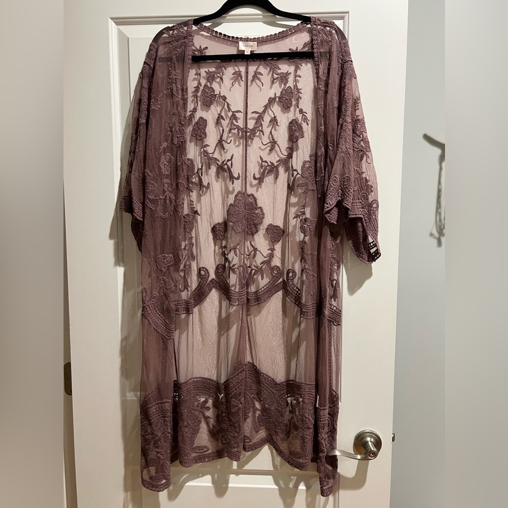 Dusty purple lace kimono duster